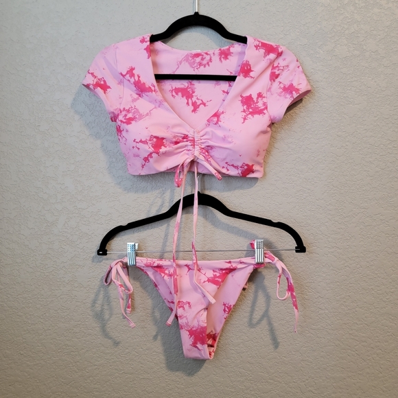 NWT Pink Marble Design Bikini 1 bottom 2 tops - Picture 5 of 10